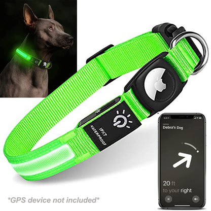 Waterproof LED Dog Collar with Airtag holder