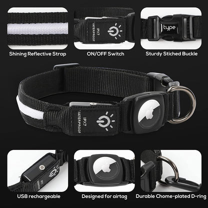 Waterproof LED Dog Collar with Airtag holder