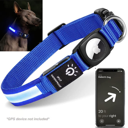 Waterproof LED Dog Collar with Airtag holder