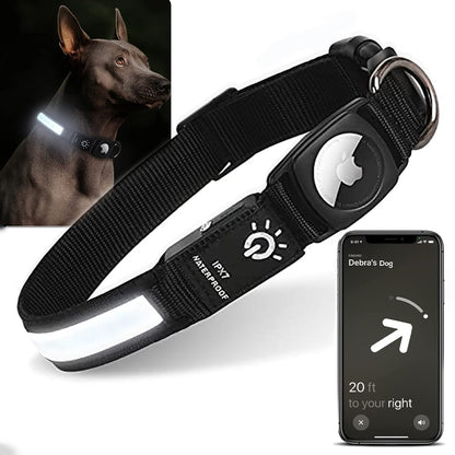 Waterproof LED Dog Collar with Airtag holder